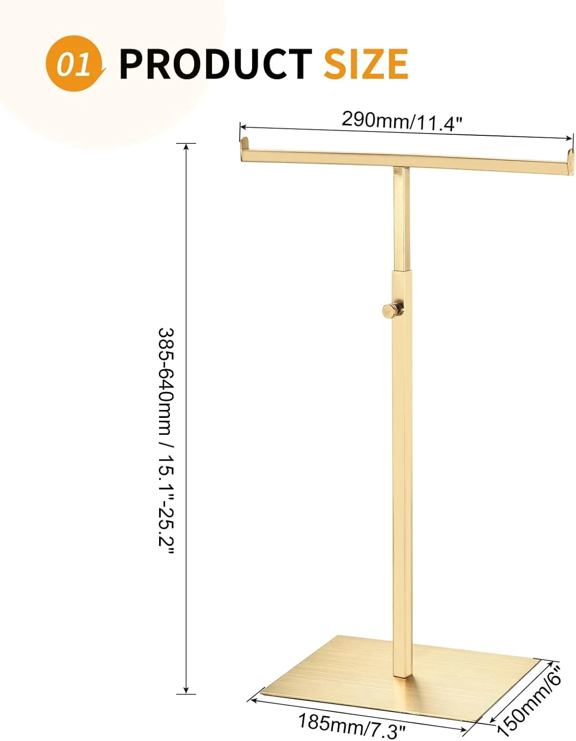 1 Pack - Stainless Steel T-Shaped Purse Display Stand, 385-640mm Adjustable Height Double Hook Handbag Rack Appropriate for Boutique Store, Gold