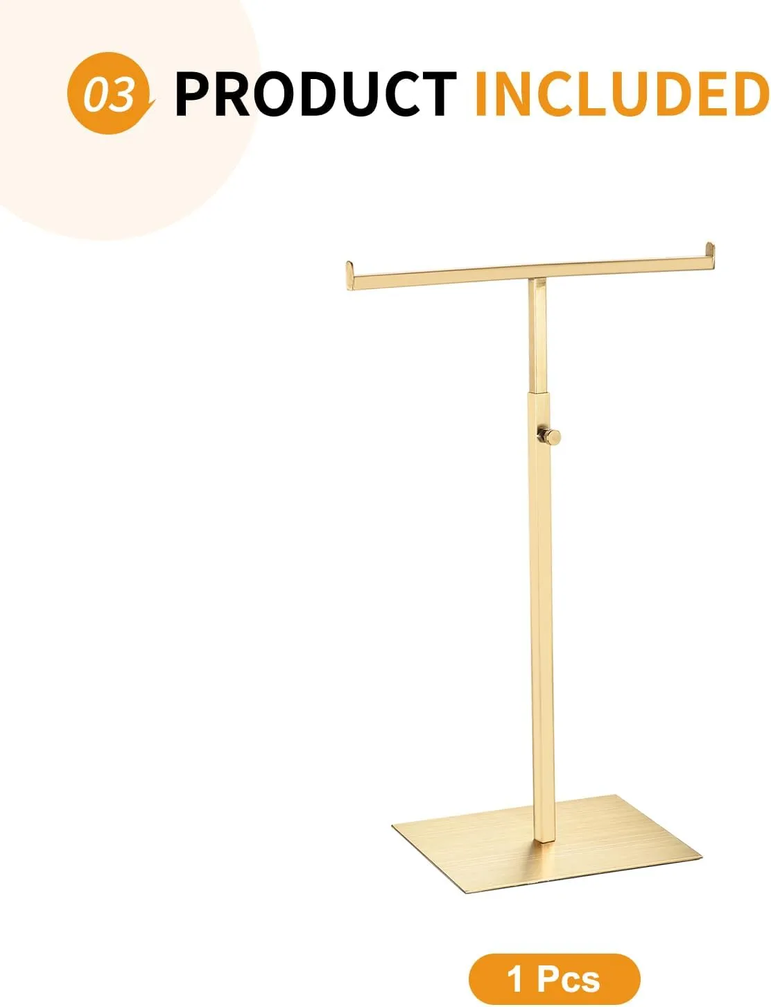 1 Pack - Stainless Steel T-Shaped Purse Display Stand, 385-640mm Adjustable Height Double Hook Handbag Rack Appropriate for Boutique Store, Gold
