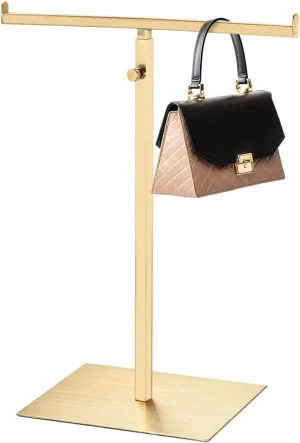 1 Pack - Stainless Steel T-Shaped Purse Display Stand, 385-640mm Adjustable Height Double Hook Handbag Rack Appropriate for Boutique Store, Gold