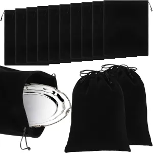 10 Pcs Silver Storage Bags, 9 x 11.8 Inch Fabric Cloth Anti Tarnish Bags for Silver Jewelry Silverware Protection Flatware Silverplate Tarnish Cleaning(Black)
