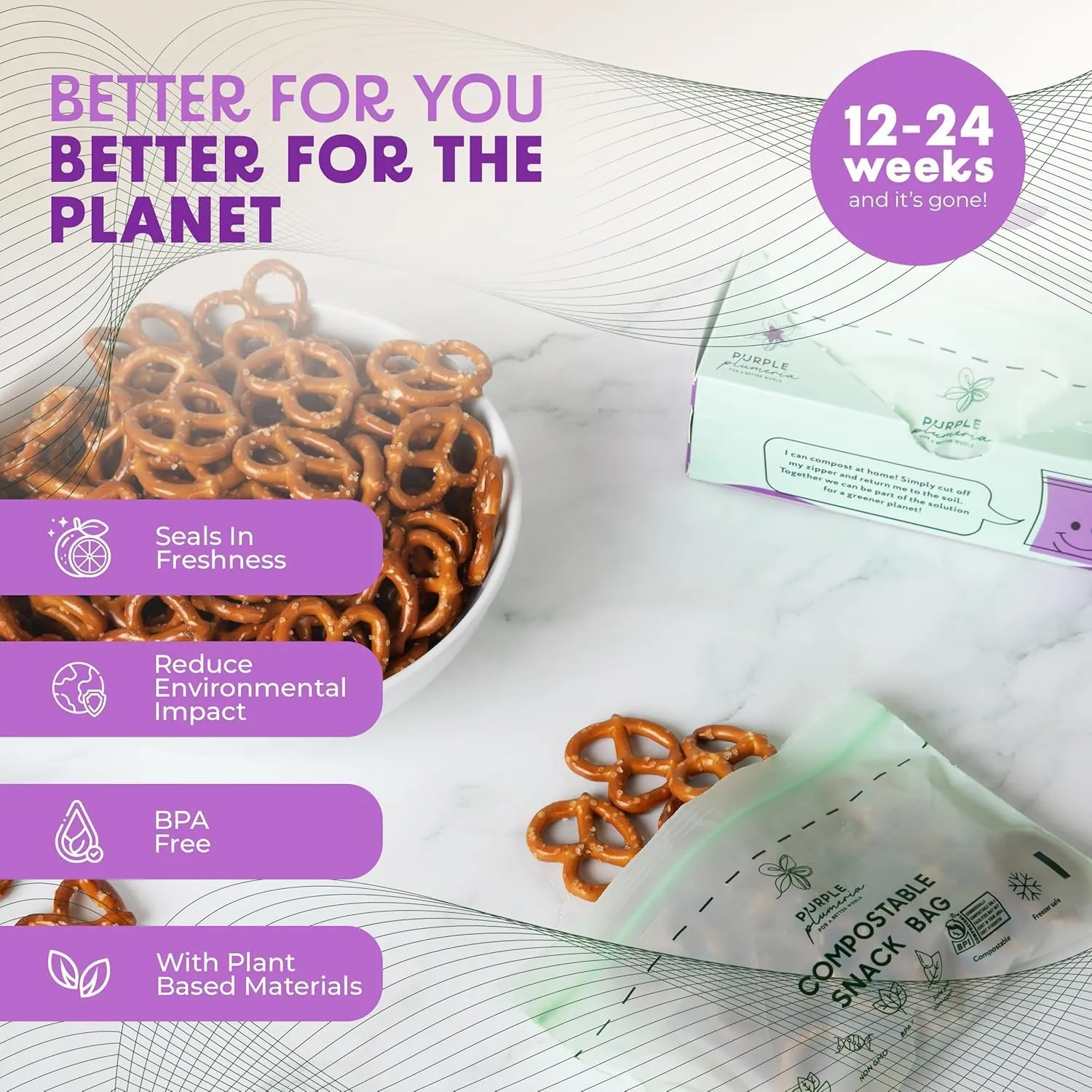 100% Certified Compostable Snack & Sandwich Bags (50 50 Counts), Resealable BioBased Bags, Leak Proof And Freezer Safe, Extra Strength Storage Bags, (Snack & Sandwich)