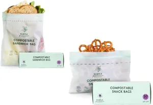 100% Certified Compostable Snack & Sandwich Bags (50 50 Counts), Resealable BioBased Bags, Leak Proof And Freezer Safe, Extra Strength Storage Bags, (Snack & Sandwich)