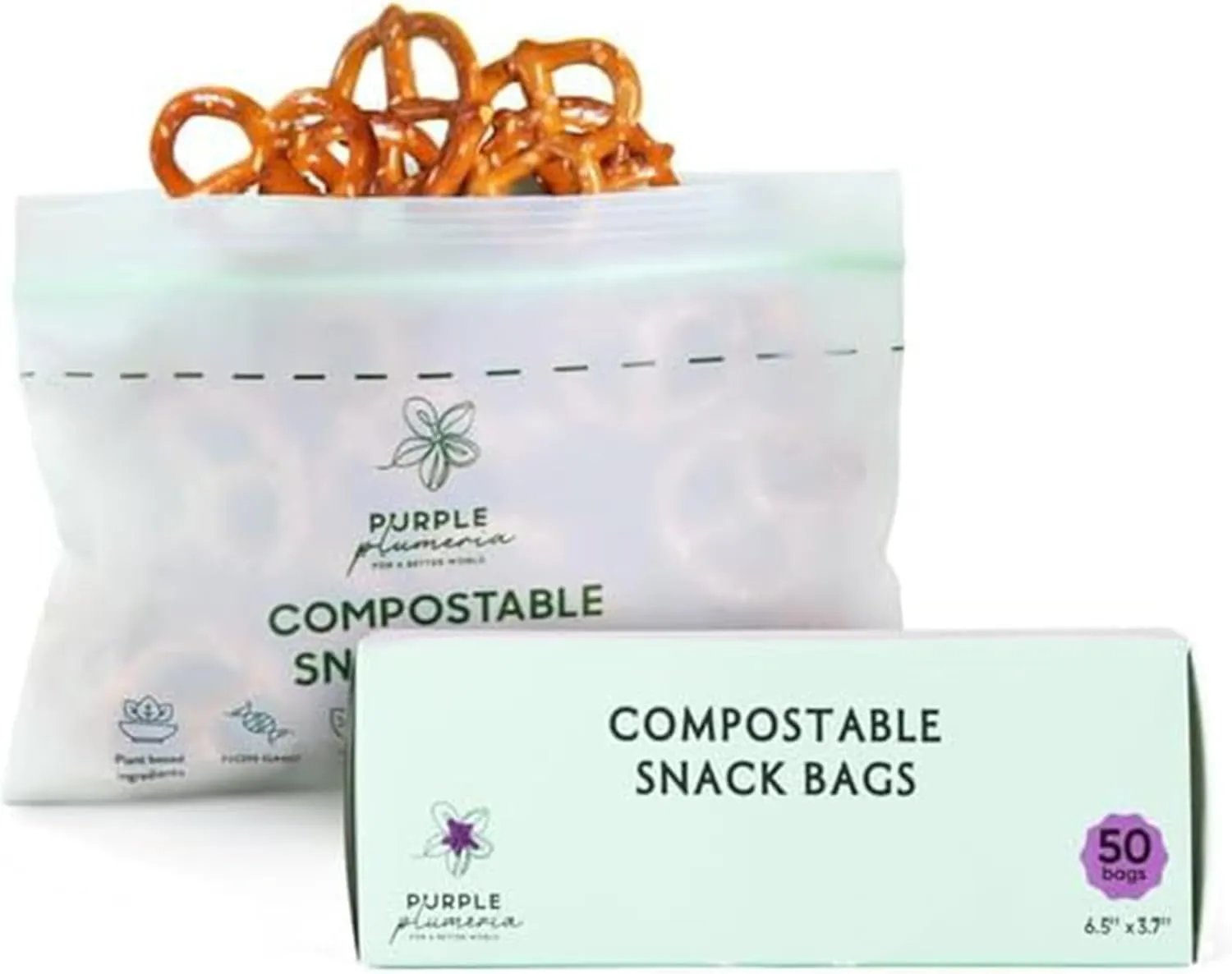 100% Certified Compostable Snack & Sandwich Bags (50 50 Counts), Resealable BioBased Bags, Leak Proof And Freezer Safe, Extra Strength Storage Bags, (Snack & Sandwich)