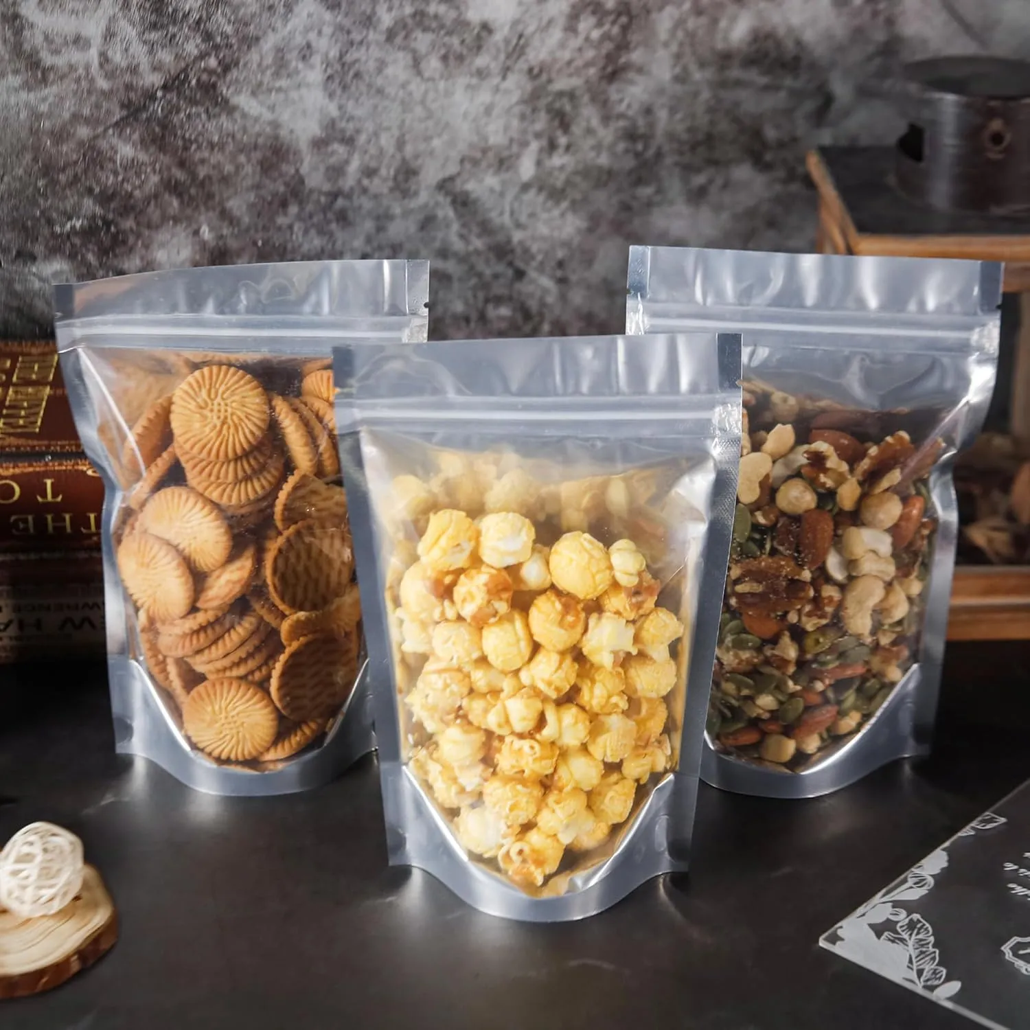 100 PACK Mylar Bags for Food Storage and Resealable for Small Business Packaging Supplies Great for Party Favor Food Storage (Silver,5x8Inches)