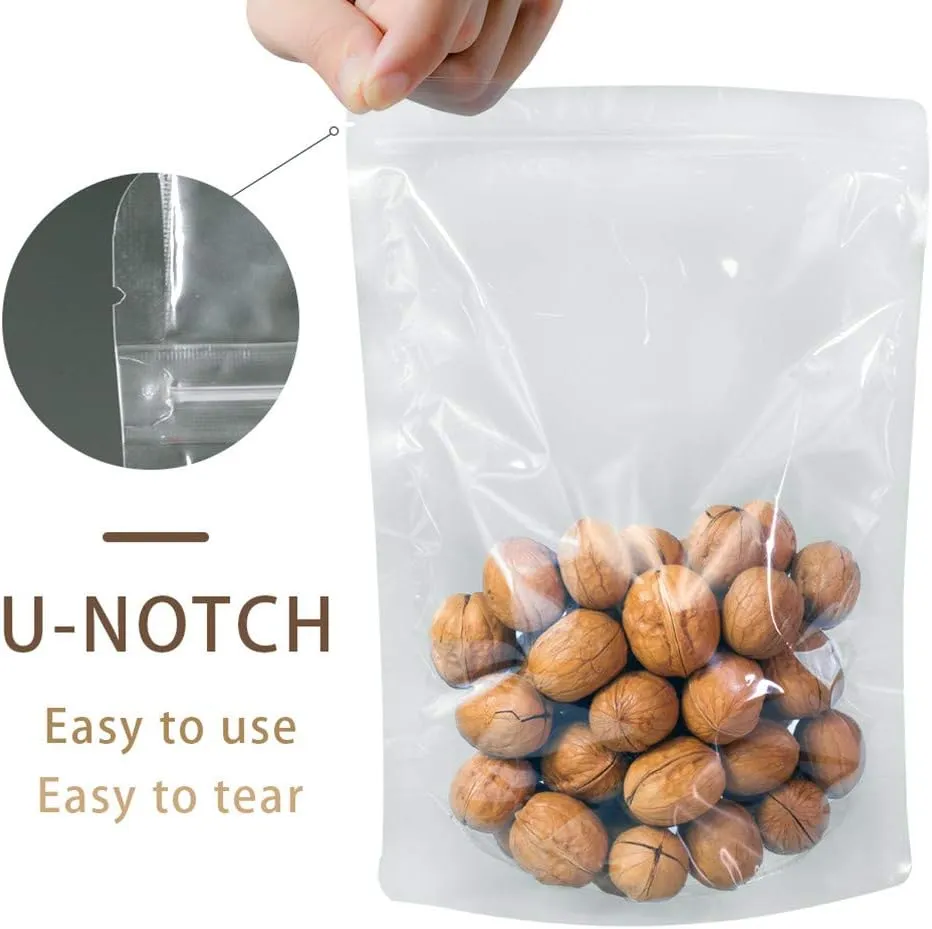 100 Pack Reusable Clear Stand Up Mylar Food Storage Bags, 5.9x8.7 3.2inch, Polyethylene (PE) Mylar Bags Made of Premium PE, Self Seal, BPA Free