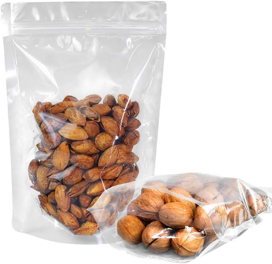100 Pack Reusable Clear Stand Up Mylar Food Storage Bags, 5.9x8.7 3.2inch, Polyethylene (PE) Mylar Bags Made of Premium PE, Self Seal, BPA Free