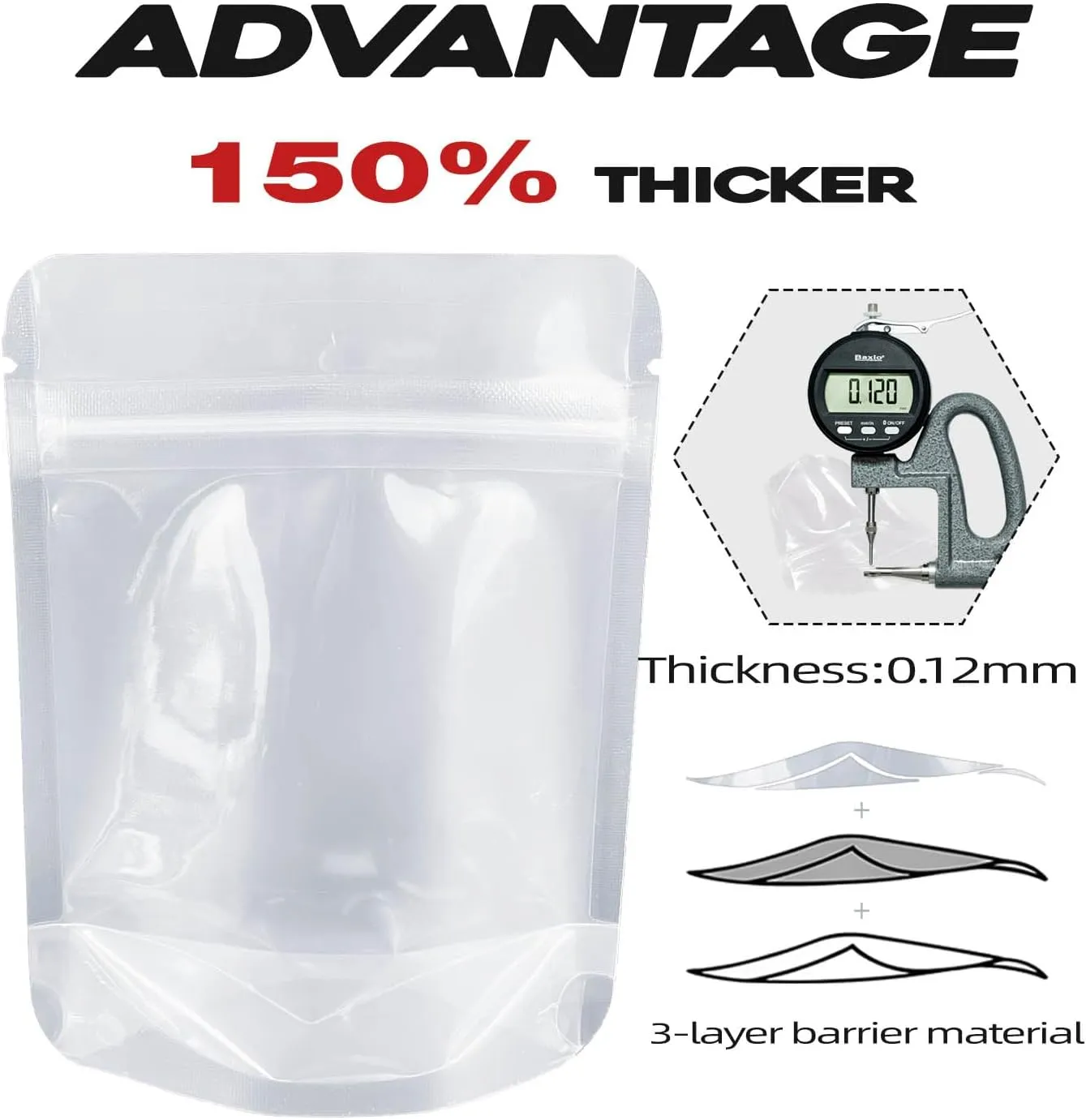 100 Pack Stand Up Pouch Bags, Zip Lock Resealable Plastic Bags for Food Storage, Heat Sealable Packaging Baggies 4 x 5 Inches Clear