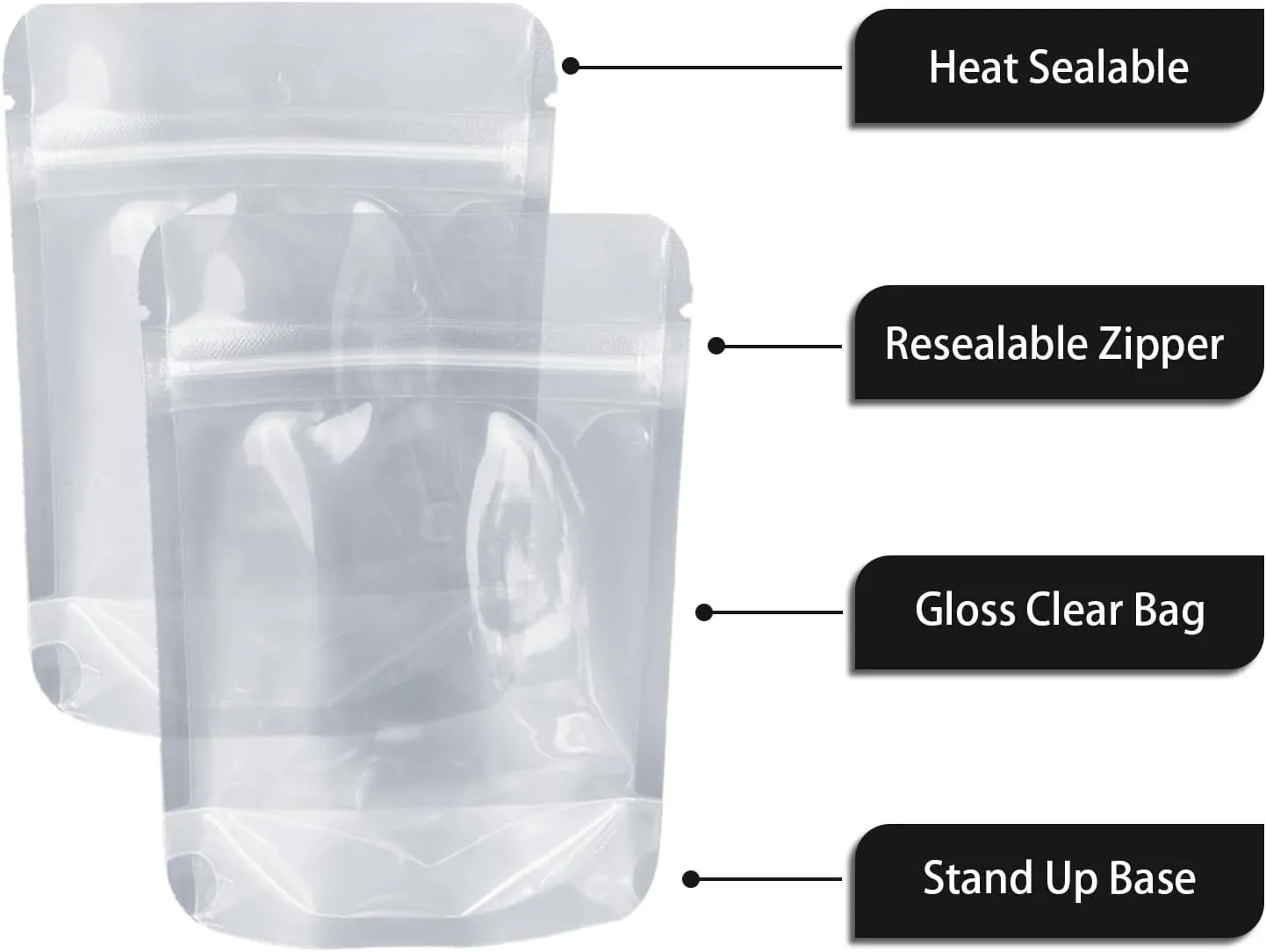 100 Pack Stand Up Pouch Bags, Zip Lock Resealable Plastic Bags for Food Storage, Heat Sealable Packaging Baggies 4 x 5 Inches Clear