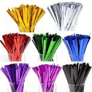 100 Pcs Metallic Twist Ties : Colored Spiral Ties for Cellophane Party Bags and Candy Bags - 10cm/3.97in, Available in 8 Colors
