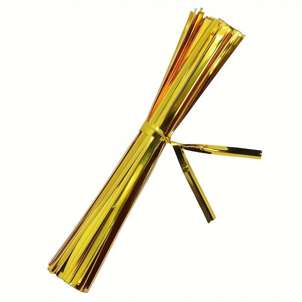 100 Pcs Metallic Twist Ties : Colored Spiral Ties for Cellophane Party Bags and Candy Bags - 10cm/3.97in, Available in 8 Colors