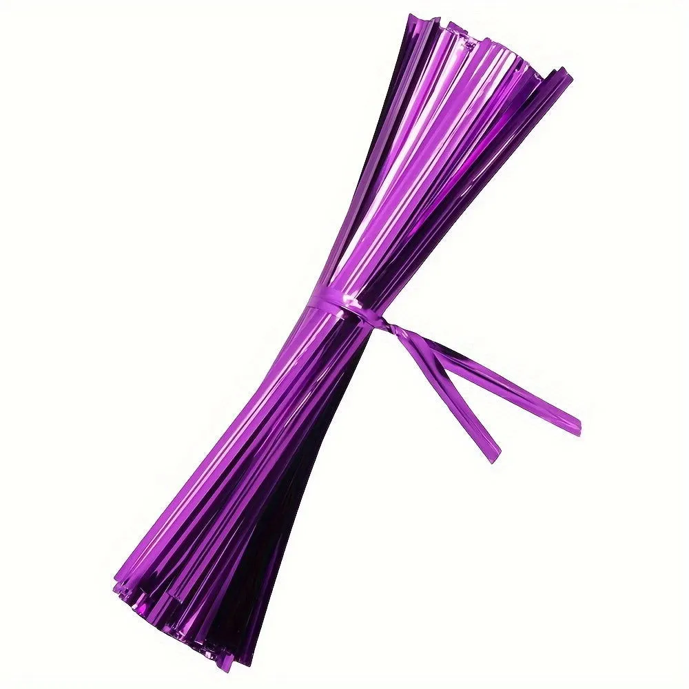 100 Pcs Metallic Twist Ties : Colored Spiral Ties for Cellophane Party Bags and Candy Bags - 10cm/3.97in, Available in 8 Colors