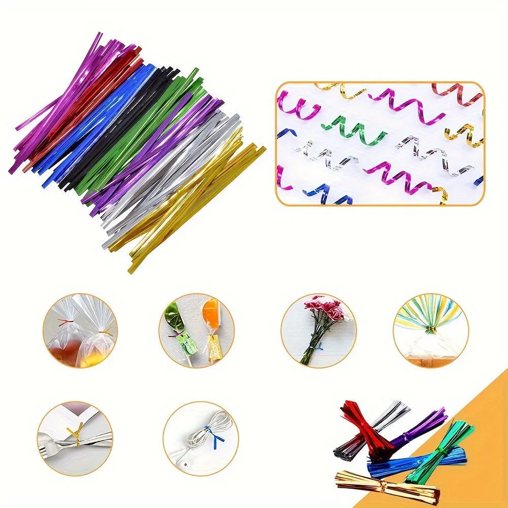 100 Pcs Metallic Twist Ties : Colored Spiral Ties for Cellophane Party Bags and Candy Bags - 10cm/3.97in, Available in 8 Colors