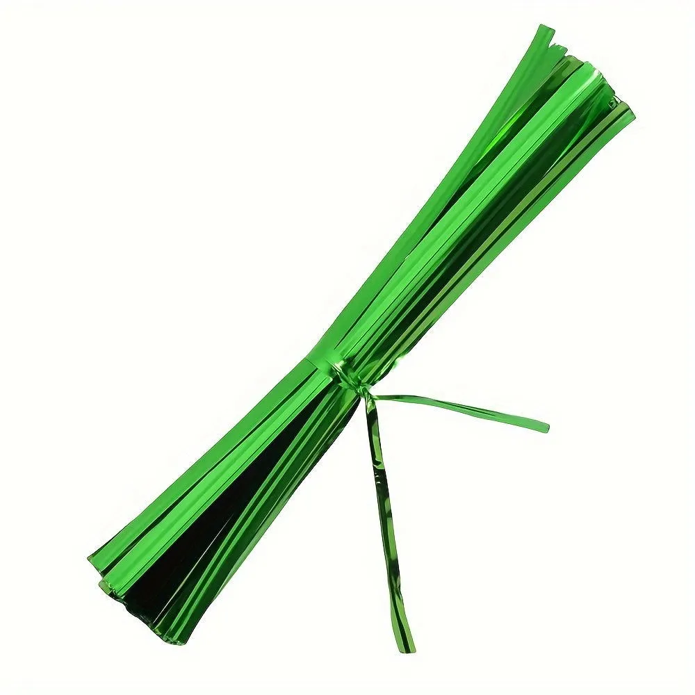 100 Pcs Metallic Twist Ties : Colored Spiral Ties for Cellophane Party Bags and Candy Bags - 10cm/3.97in, Available in 8 Colors