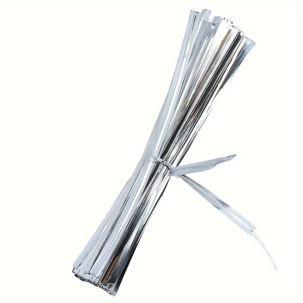100 Pcs Metallic Twist Ties : Colored Spiral Ties for Cellophane Party Bags and Candy Bags - 10cm/3.97in, Available in 8 Colors