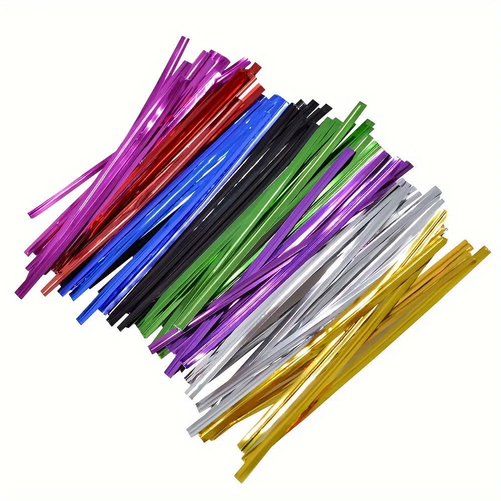 100 Pcs Metallic Twist Ties : Colored Spiral Ties for Cellophane Party Bags and Candy Bags - 10cm/3.97in, Available in 8 Colors