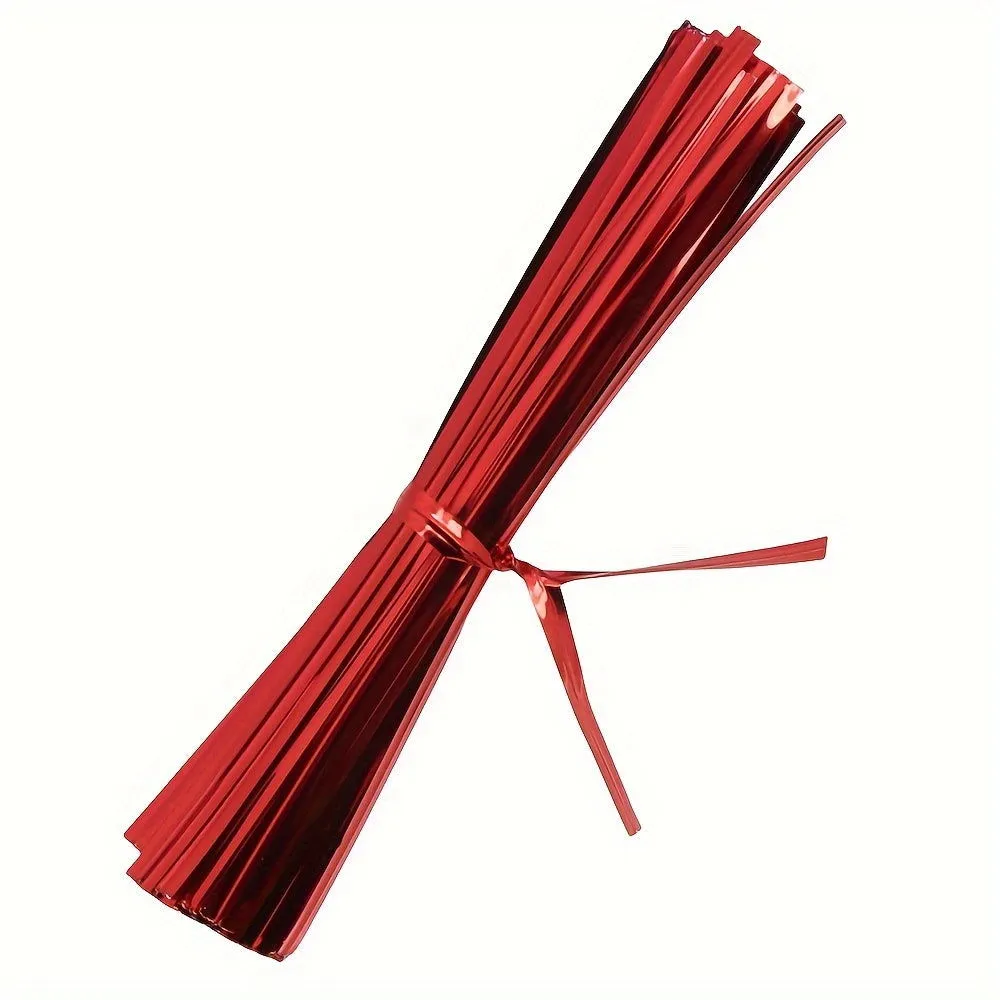 100 Pcs Metallic Twist Ties : Colored Spiral Ties for Cellophane Party Bags and Candy Bags - 10cm/3.97in, Available in 8 Colors