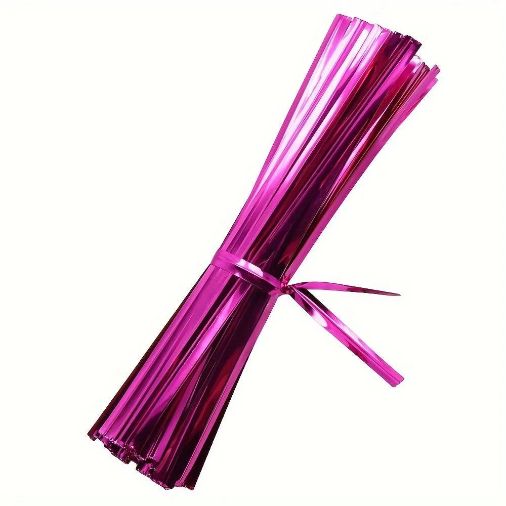 100 Pcs Metallic Twist Ties : Colored Spiral Ties for Cellophane Party Bags and Candy Bags - 10cm/3.97in, Available in 8 Colors