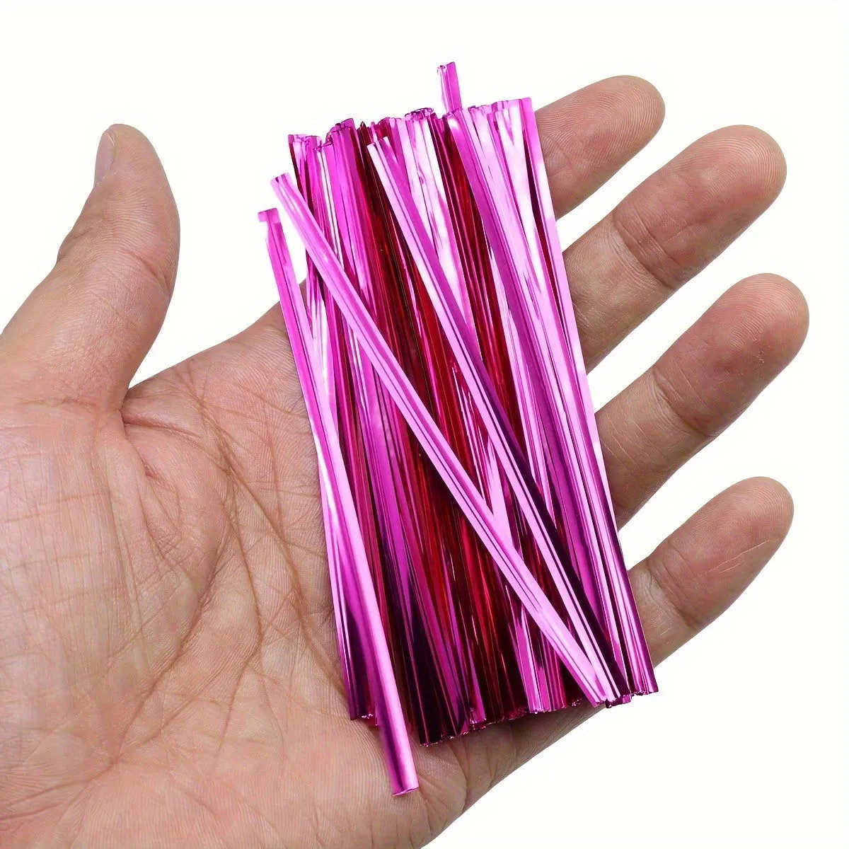 100 Pcs Metallic Twist Ties : Colored Spiral Ties for Cellophane Party Bags and Candy Bags - 10cm/3.97in, Available in 8 Colors