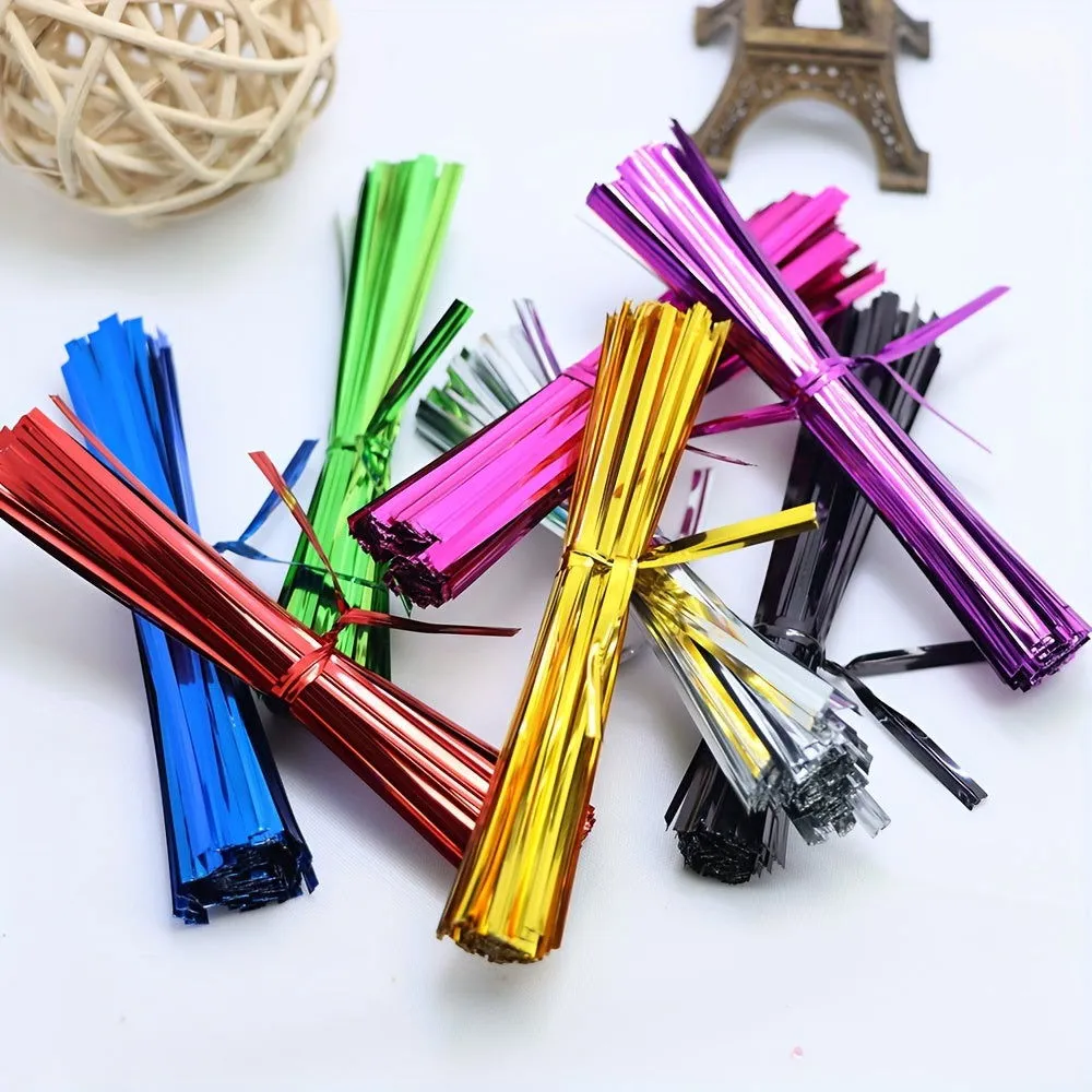 100 Pcs Metallic Twist Ties : Colored Spiral Ties for Cellophane Party Bags and Candy Bags - 10cm/3.97in, Available in 8 Colors