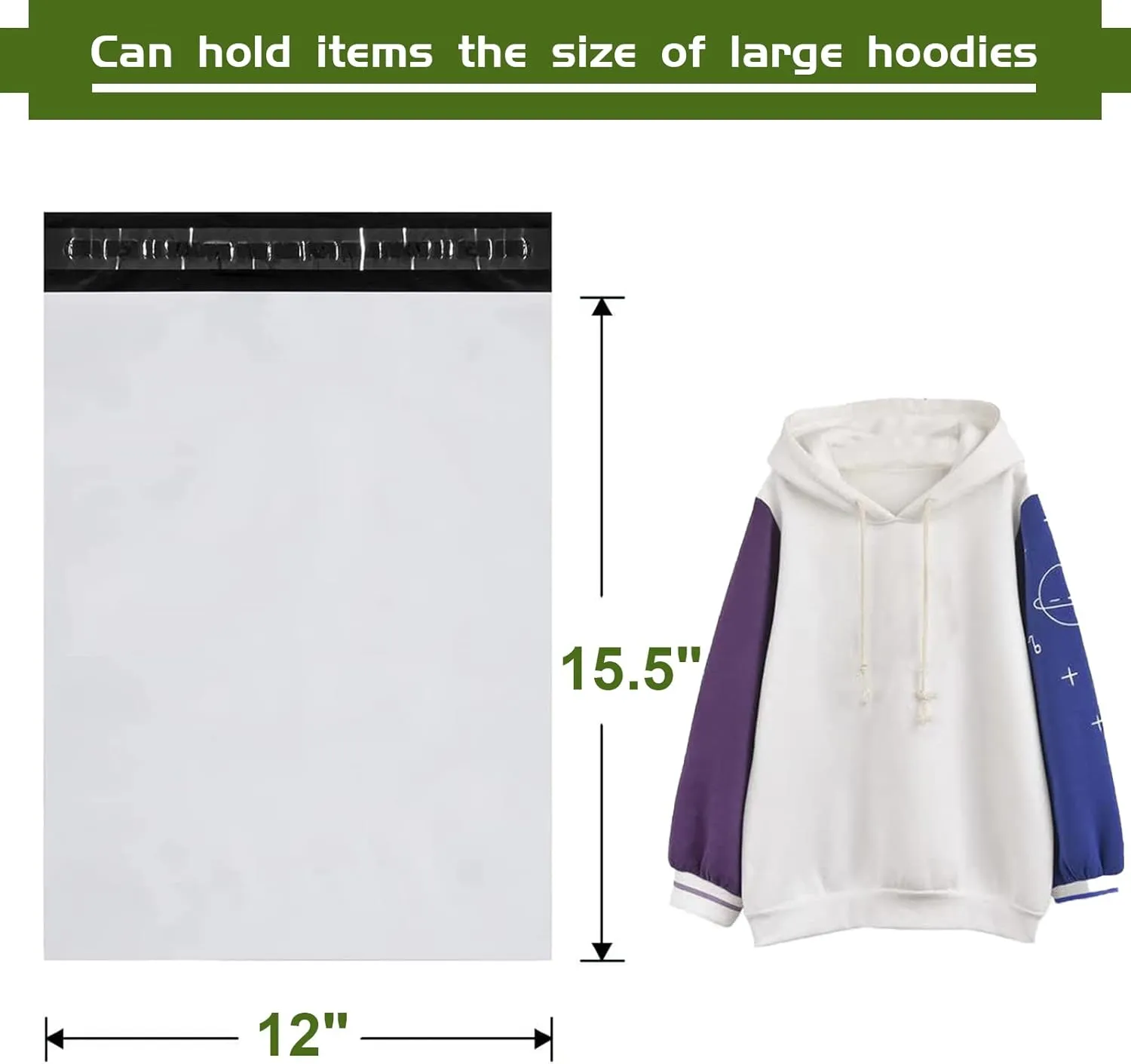 12x15.5-inch Poly Mailers Envelopes Bags, 2.5 Mil White Shipping Bags (500 Bags)