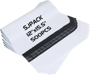 12x15.5-inch Poly Mailers Envelopes Bags, 2.5 Mil White Shipping Bags (500 Bags)