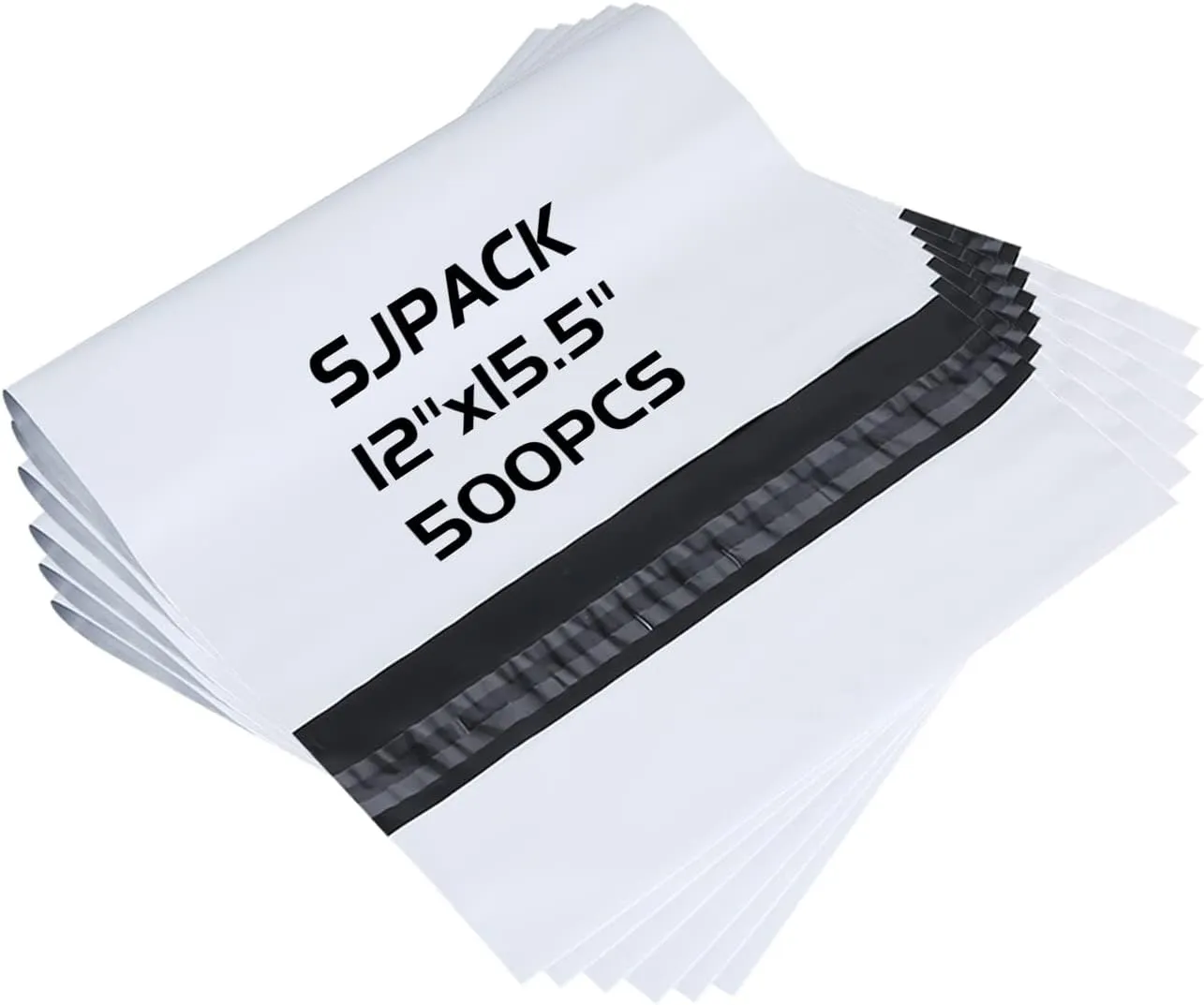 12x15.5-inch Poly Mailers Envelopes Bags, 2.5 Mil White Shipping Bags (500 Bags)
