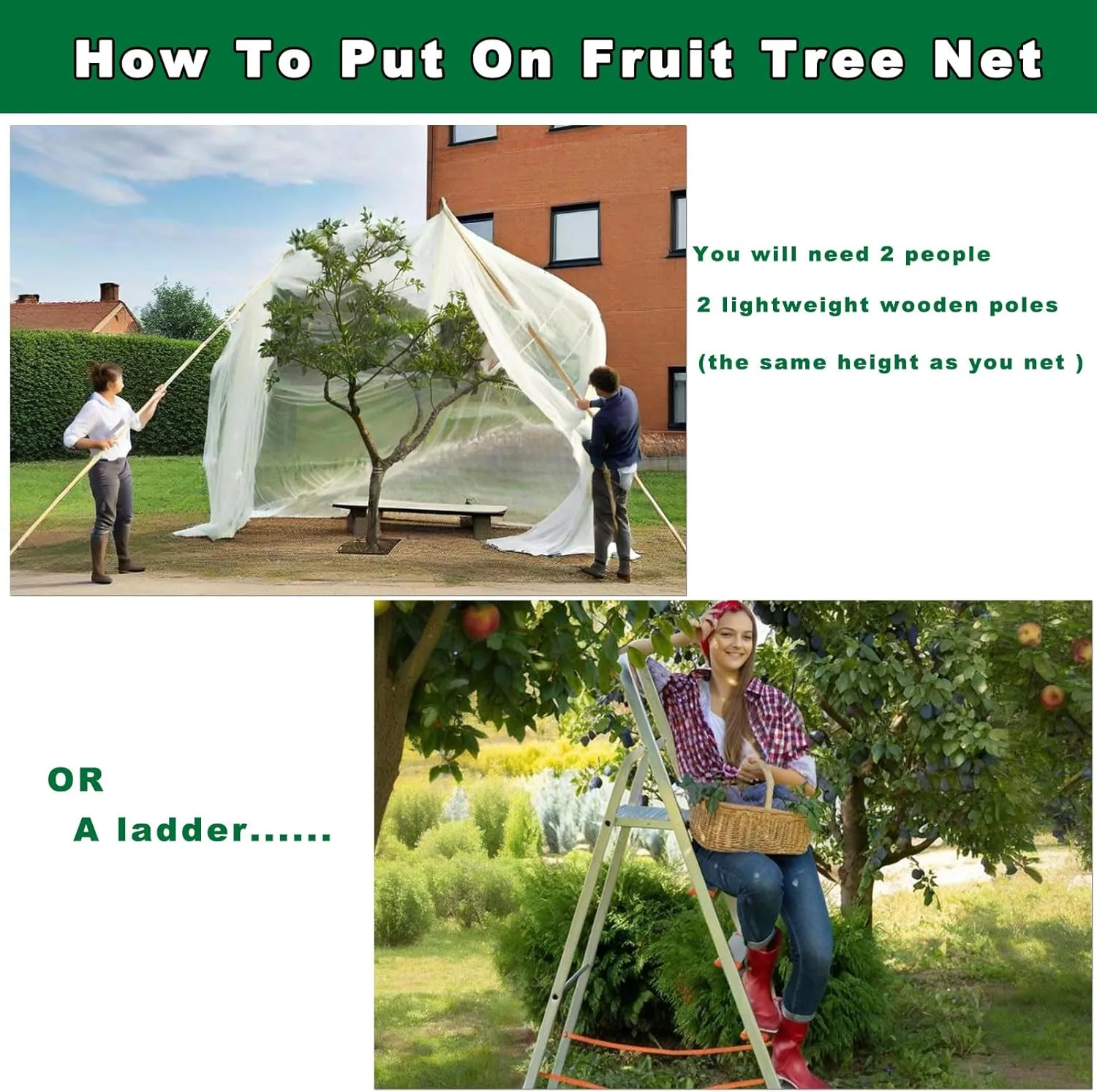 13x13Ft Extra Large Tree Netting for Fruit Trees Keep Birds Squirrels Cicadas and Small Fly Out,Ideal Covers for Cherry Fig Blueberry Bushes Guava Peach Apple Trees(Zippers on Both Sides)