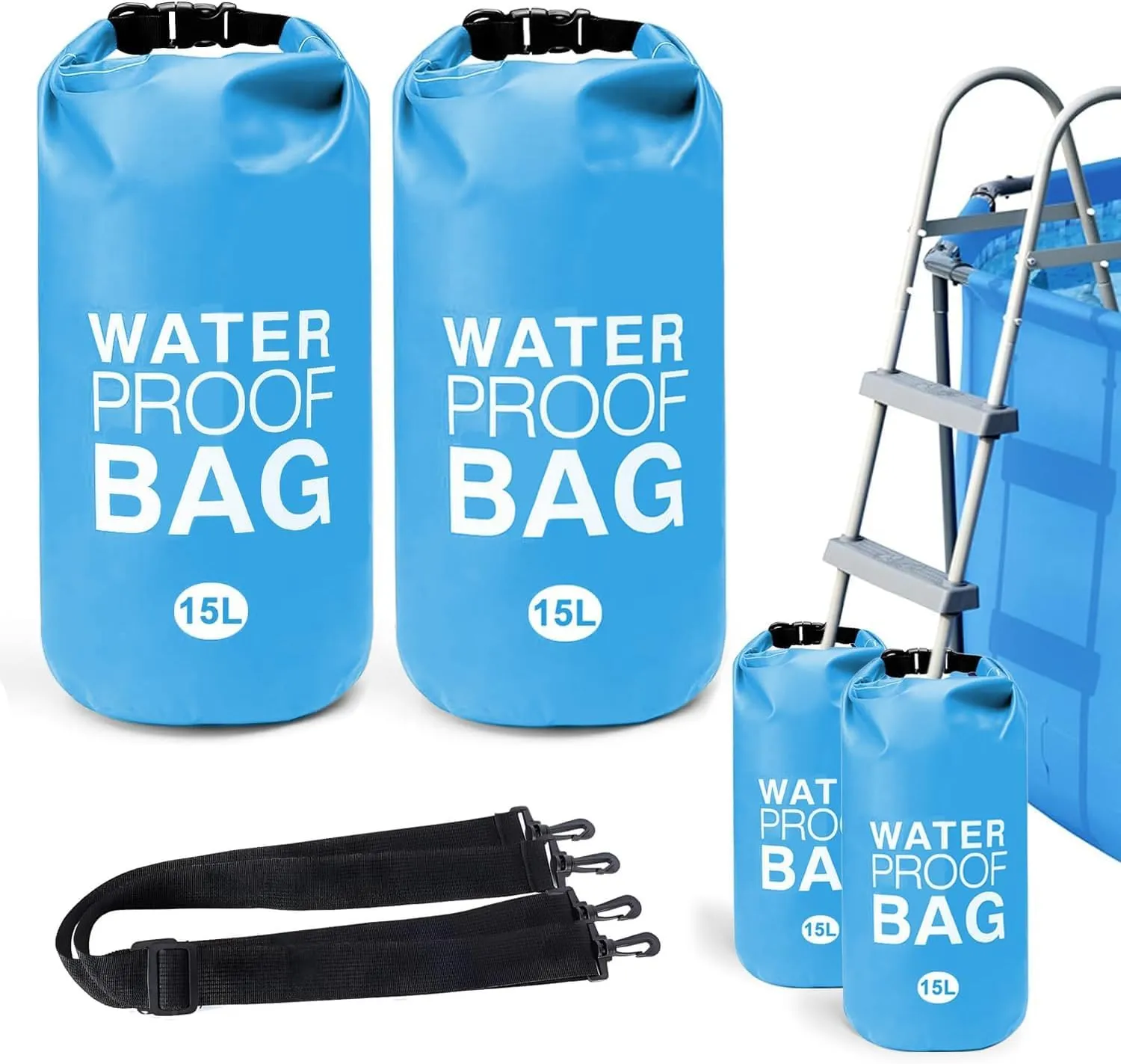 15L Pool Ladder Weights – 2 Pack No-Break Heavy-Duty Pool Step Weights,Sand Bags for Above-Ground Pools,Durable Nylon with Handle,Easy & Quick Fill for Secure Pool Stairs (Blue)