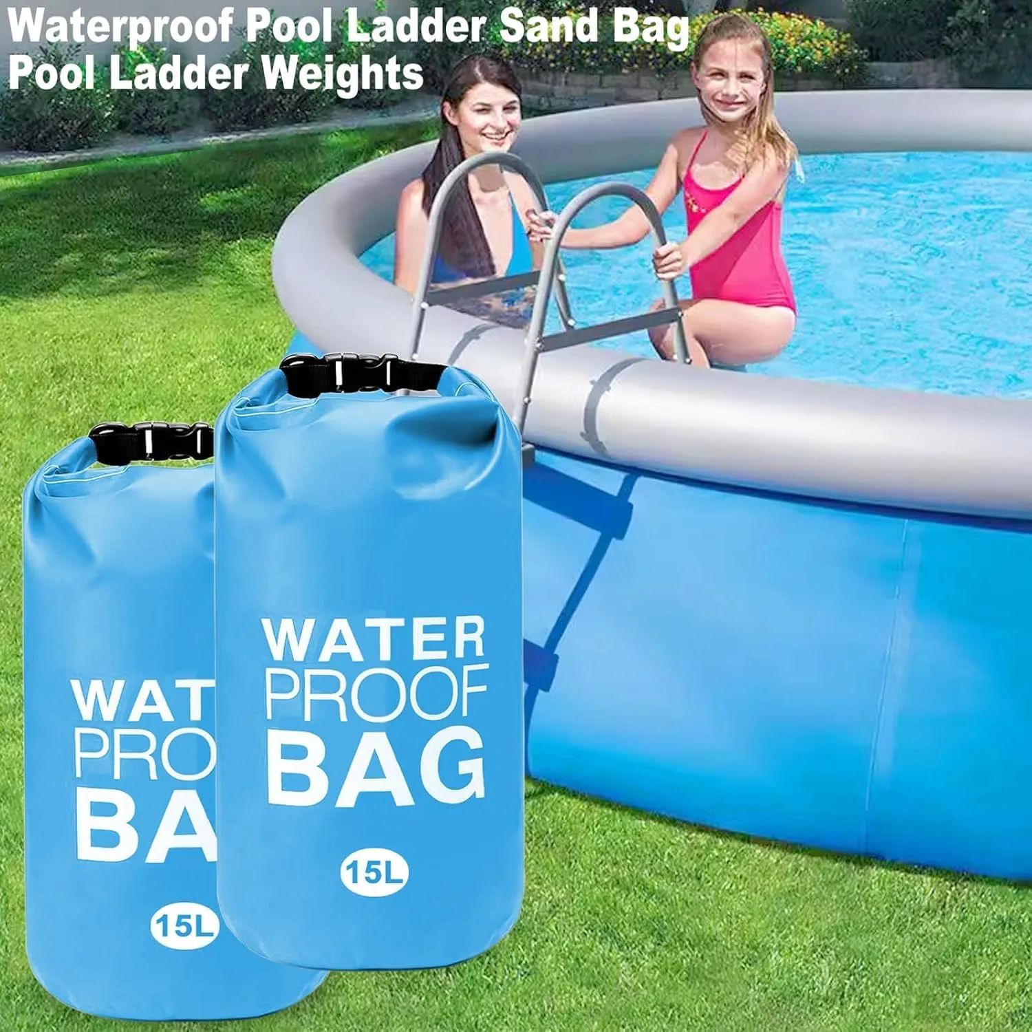 15L Pool Ladder Weights – 2 Pack No-Break Heavy-Duty Pool Step Weights,Sand Bags for Above-Ground Pools,Durable Nylon with Handle,Easy & Quick Fill for Secure Pool Stairs (Blue)