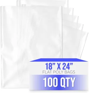 18" x 24", 1 Mil LDPE Clear Poly Bags, Pack of 100