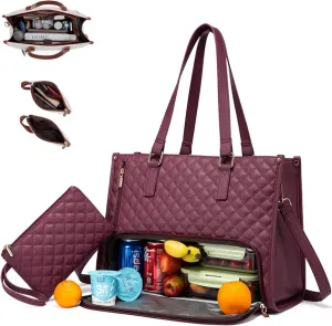 2 In 1 Tote Bag Lunch Bag Combo, Lunch Tote Bags for Women with Lunch Compartment, The Ultimate 2-in-1 Tote Bags (Burgundy)