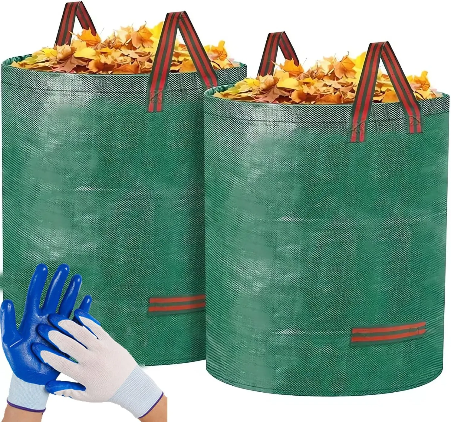 2-Pack 132 Gallons Reusable Heavy Duty Yard Waste Bags with Coated Gloves – Durable Weed Bag for Garden Leaves and Waste Collection, Lightweight Portable Yard Trash Bag
