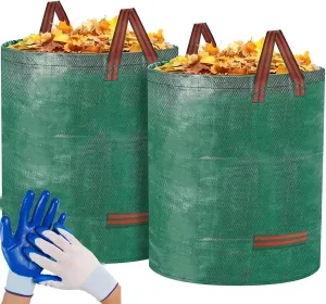 2-Pack 132 Gallons Reusable Heavy Duty Yard Waste Bags with Coated Gloves – Durable Weed Bag for Garden Leaves and Waste Collection, Lightweight Portable Yard Trash Bag