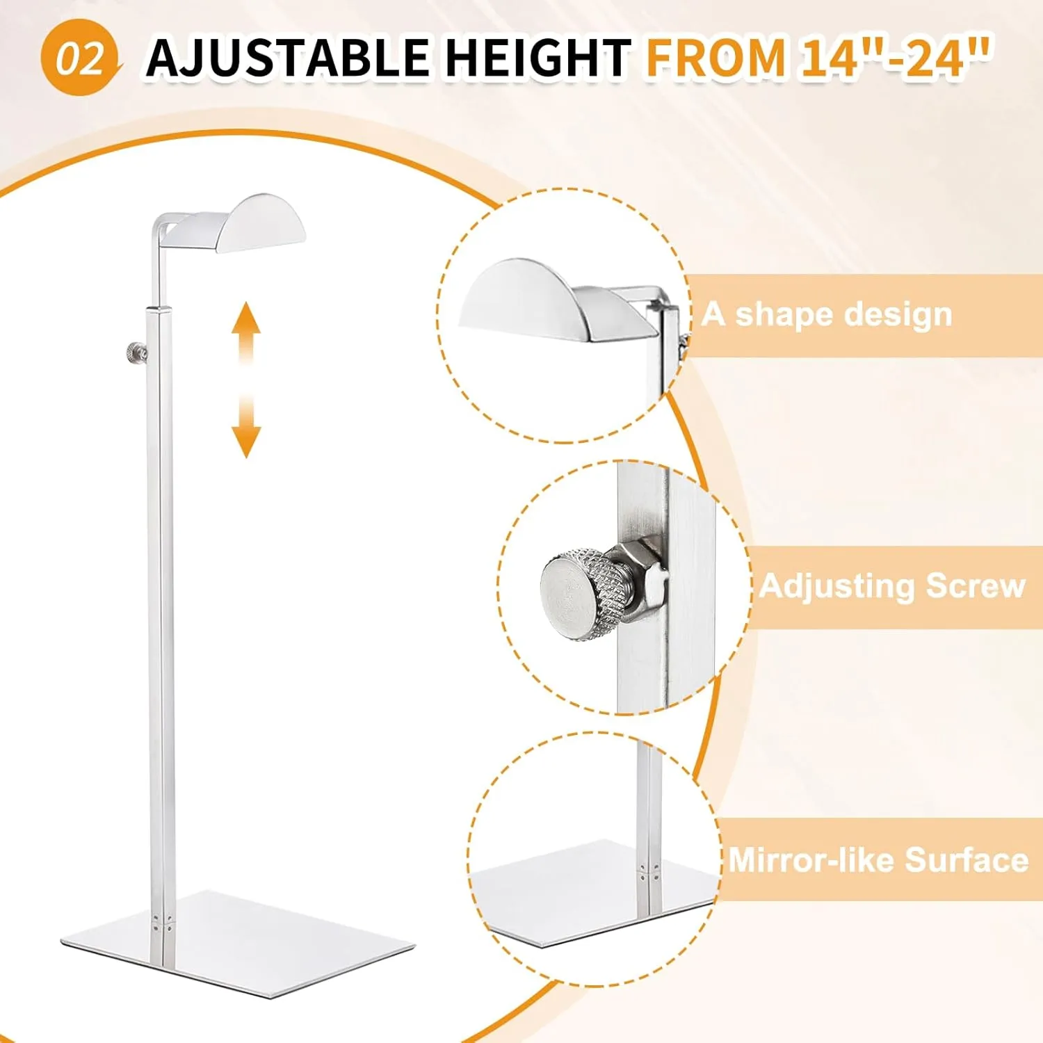 2 Pack - Stainless Steel Purse Display Stand, 400-750mm Adjustable Height Hanging Handbag Rack Appropriate for Boutique Store, Silver