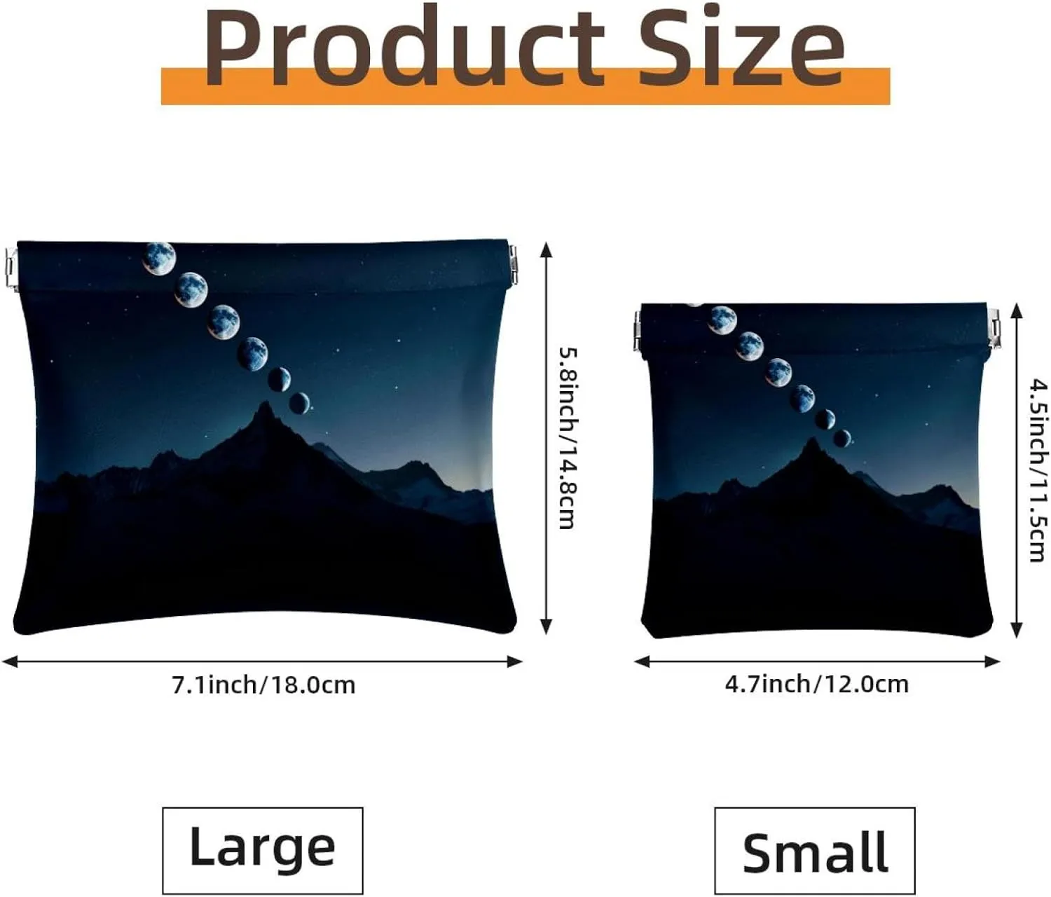 2 PCS Faux Leather Makeup Bag for Purse, Small Travel Kit Storage Pouch, Portable No Zipper Makeup Pouch, Mini Makeup Pouch for Lipstick, Night Mountain Moon Phases