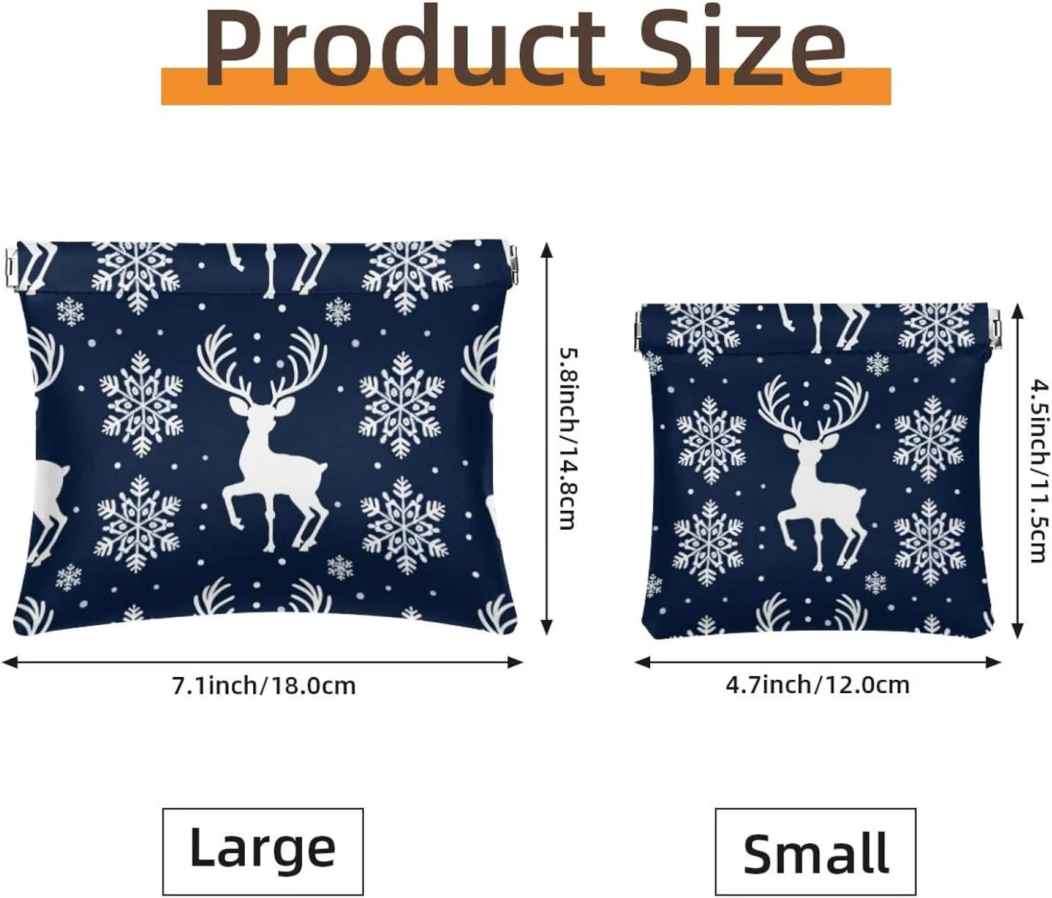 2 PCS Faux Leather Pocket Box, Small Makeup Bag for Purse, Self-Closing Pouches for Purse, Travel Makeup Bag for Cosmetics Jewelry, Christmas Snowflake Elk Gift Blue