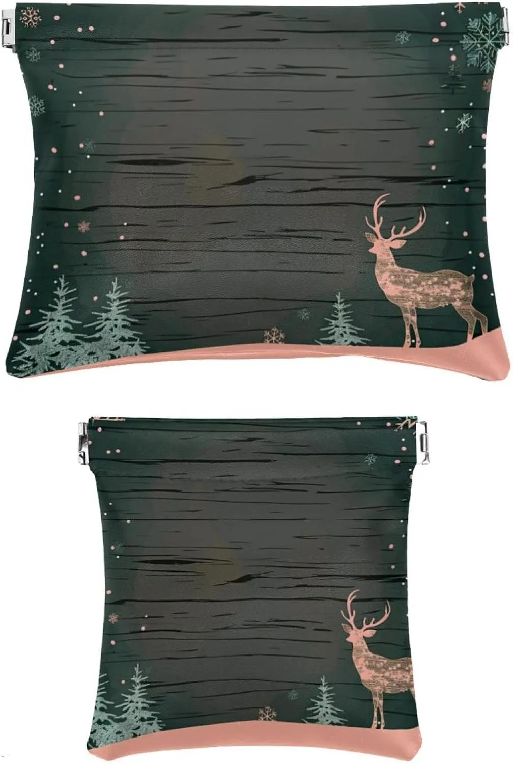 2 Pcs Faux Leather Pocket Cosmetic Bag, Small Storage Bags for Purses, Waterproof Mini Bag Purse, Multi-functional Shrapnel Storage Bag, Christmas Elk