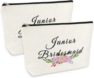2 Pcs Junior Bridesmaid Gift Makeup Bag Wedding Bachelorette Party Gifts for Bridesmaid Cosmetic Bags Maid of Honor Bag Bridal Party Gifts for Bridesmaids Travel Toiletry Bags Make Up Pouch