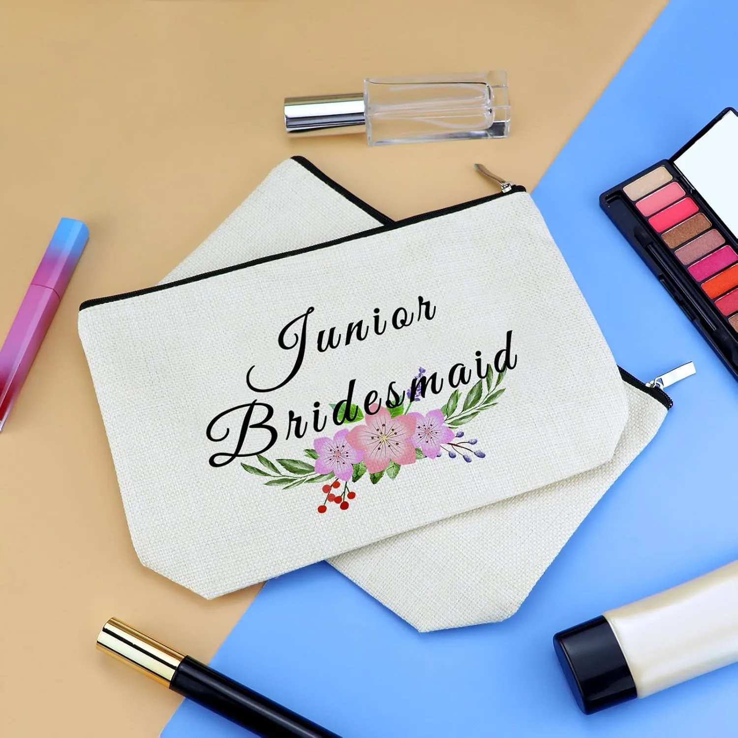 2 Pcs Junior Bridesmaid Gift Makeup Bag Wedding Bachelorette Party Gifts for Bridesmaid Cosmetic Bags Maid of Honor Bag Bridal Party Gifts for Bridesmaids Travel Toiletry Bags Make Up Pouch