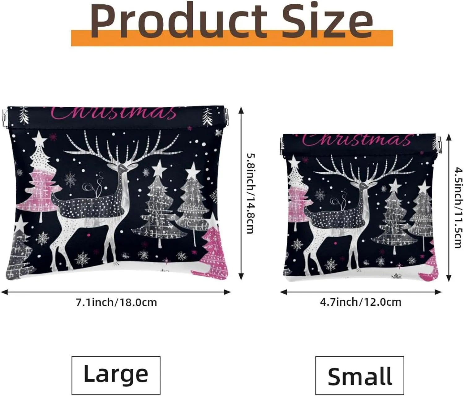 2 Piece Faux Leather Makeup Bag Set, Small Makeup Pouch for Purse, Portable Travel Makeup Bag for Women, Portable Squeeze Top Cosmetic Bag, Christmas Elk Tree Snowflake