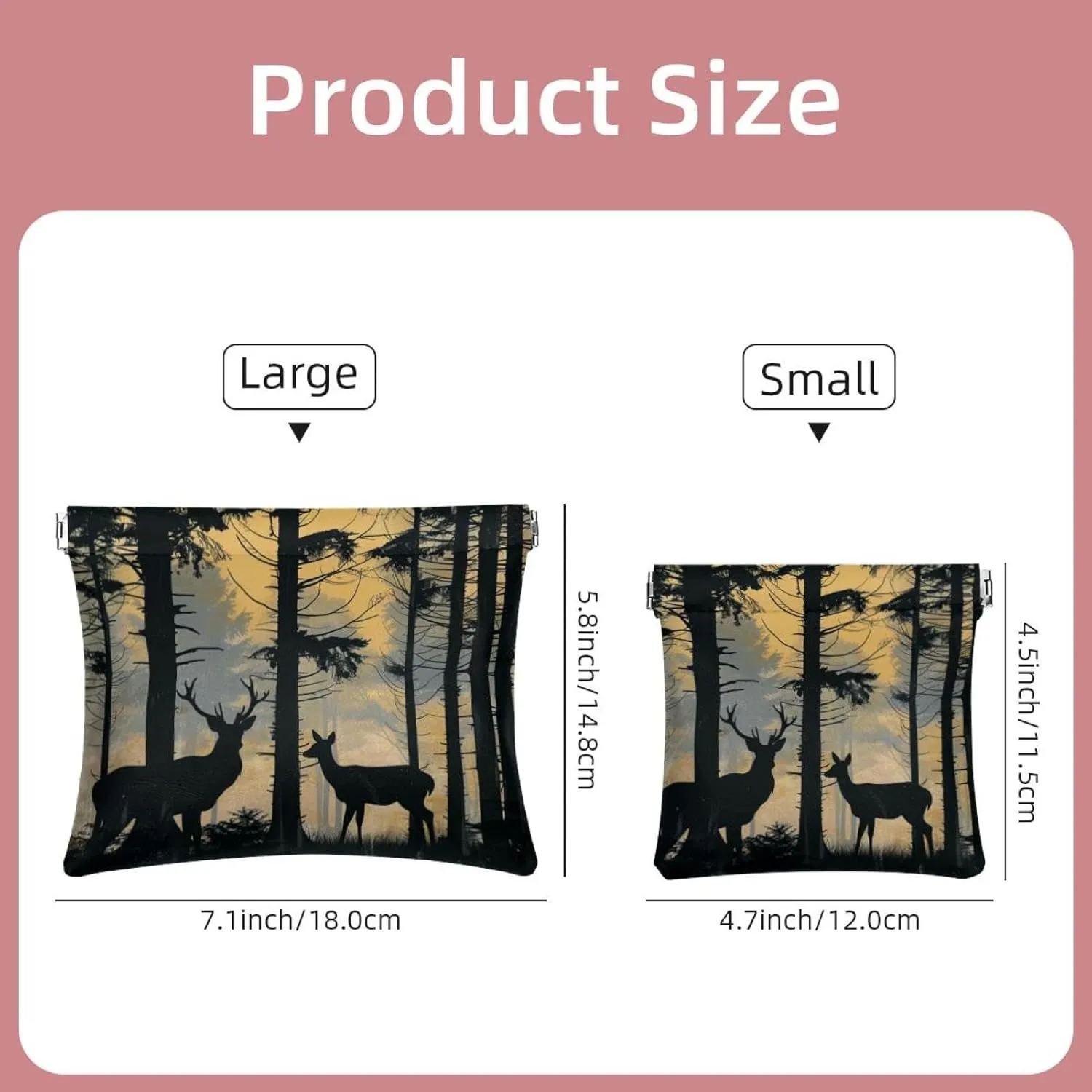 2 Piece Faux Leather Makeup Bag Set, Small Makeup Pouch, Self-Closing Makeup Pouch for Women, Mini Pocket Makeup Bag for Lipstick, Forest Elk Animal