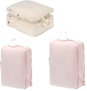 2 Pieces Set Pack Cube Luggage Pack Organizer Travel Accessories Travel Clothes Storage Bag, Organizing Bag, Separate Bag, Clothes Travel Bag (Beige)