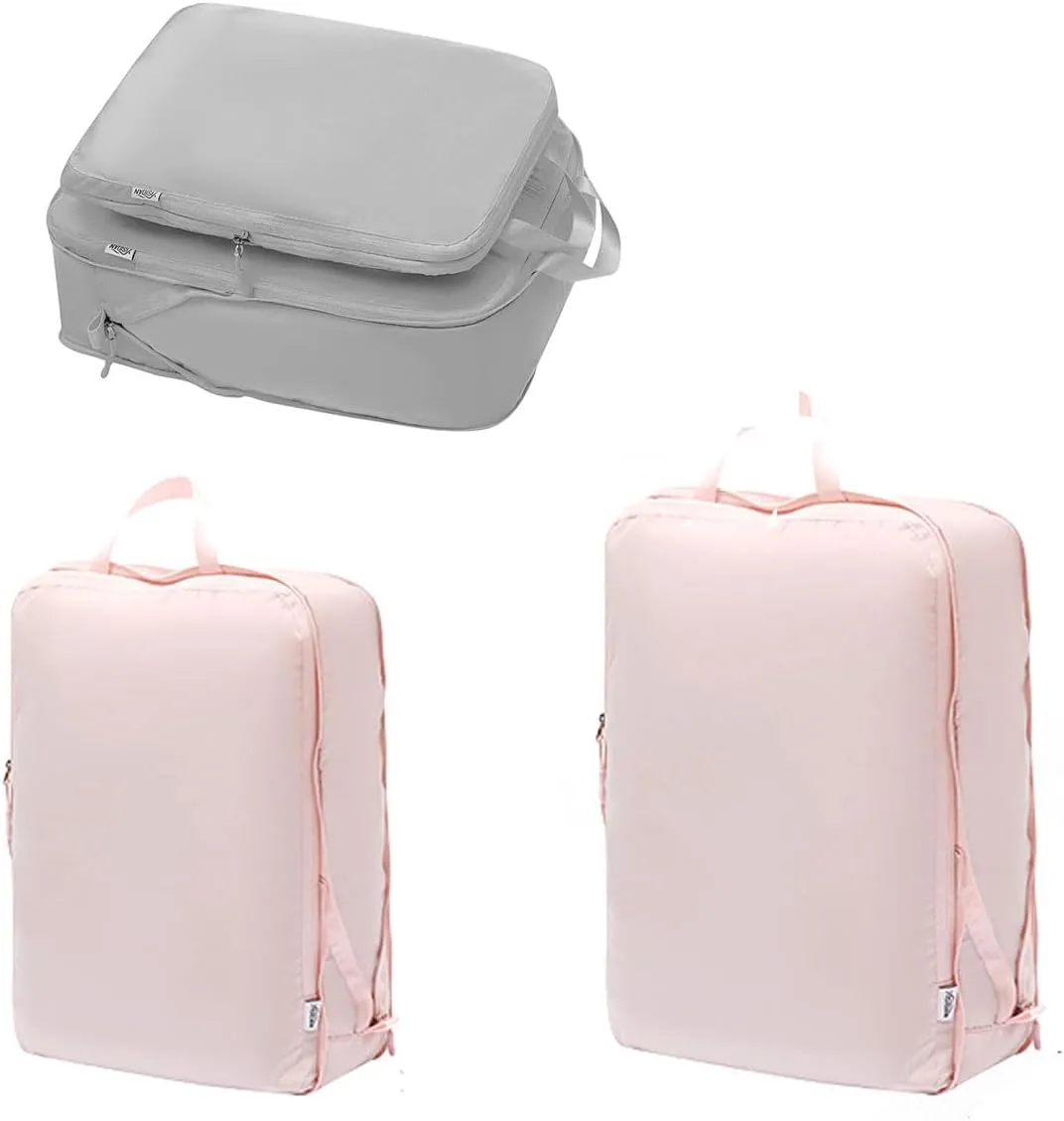 2 Pieces Set Pack Cube Luggage Pack Organizer Travel Accessories Travel Clothes Storage Bag, Organizing Bag, Separate Bag, Clothes Travel Bag (Grey)