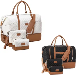 2 Set White   Black Weekender Bags for Women with Toiletry Bags