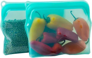 2-Two Cup 100% Food Grade, Reusable Silicone Freezer Bags for Microwave, Oven, Refrigerator, Sous Vide Cooking & Baking -Two 15 oz.Blue Bags