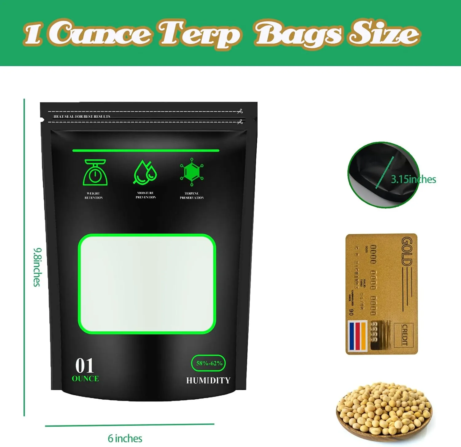 20 pcs 1 oz Storage Terp Bags 58%-62% RH 2-Way Humidity Control Bags,Reusable Heat Sealable Bags for Curing & Food Storage, 1 Ounce Humidity bags (20)