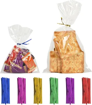 200-Pack Clear Cellophane Bags for Cookies, Candies, Snacks & Party Favors with Self-Tie Closure - 5x7 Inches for Gift Packaging and Treats