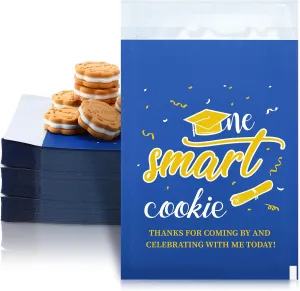 200 Pcs One Smart Graduation Cookie Gift Bags Self Adhesive Congrats Grad Kraft Paper Buffet Candy Treat Bags for Graduation Party Favors 2025(Blue)