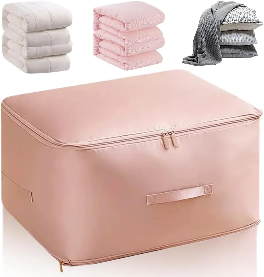 2025 Ultra Space Saving Self Compression Organizer, Portable Heavy Duty Moving Tote Comforter Storage Bag, Upgrade Quilt Compression Storage Bag Packaging Cube Bedding Storage Bag (Pink, X-Large)