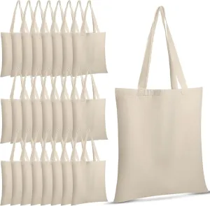 24 Pieces Canvas Tote Bags, Blank Plain Canvas Bag Lightweight Reusable Grocery Shopping Cloth Bags with Handles for DIY Crafting and Decorating,13 Inch W x 15 Inch H